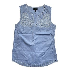 J. Crew Eyelet Sleeveless Top NEW 0 100% Cotton Blue Floral Broderie Notch Neck